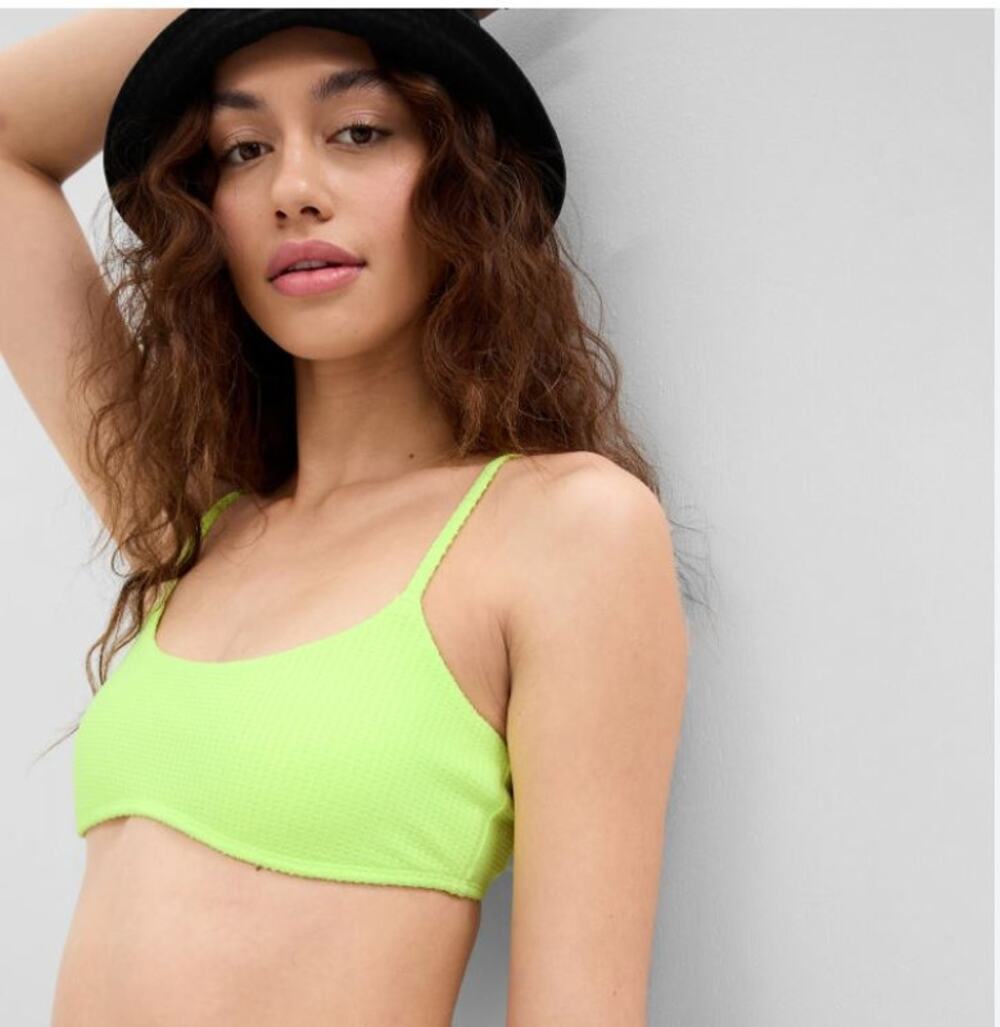 NWT GAP Highlighter Yellow Ribbed Swim Bikini Top Medium